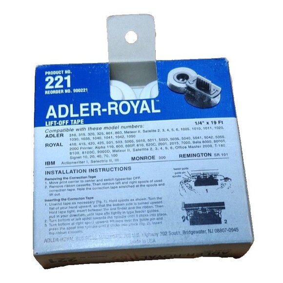 Adler 221 Lift Off Tape S310/410 - 1010 / 5010 Series Elec. Typewriters-New - Picture 2 of 5